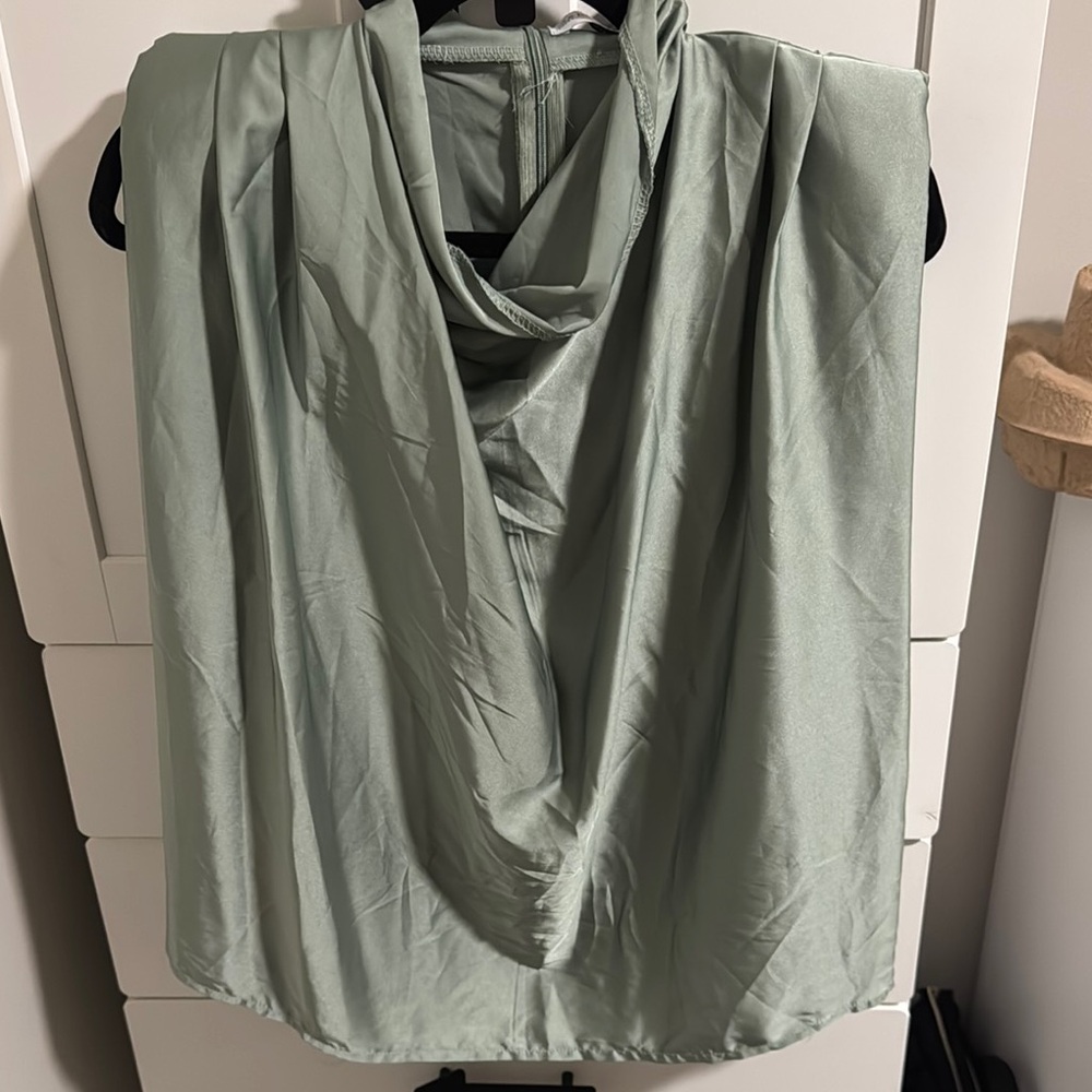 Green Draped Sleeveless Blouse